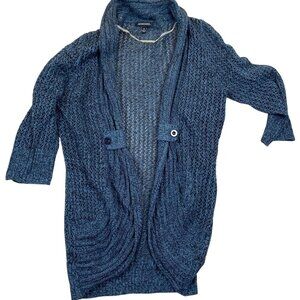 Notations Womens Cardigan Sweater Medium Open Knit Lightweight Blue Open Front